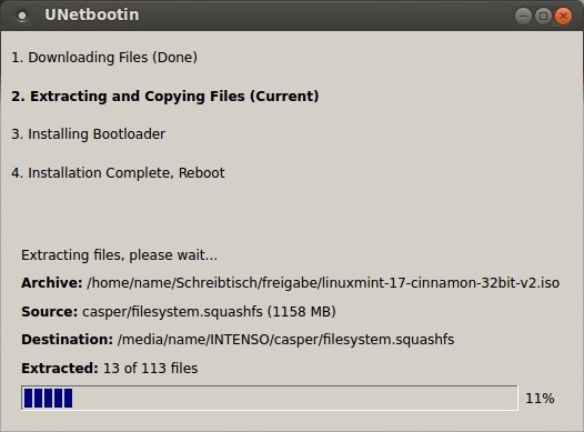 UNetbootin - Dateitransfer von PC auf USB-Stick