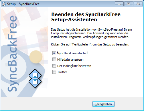 SyncBackFree Installation - Abschließender Schritt