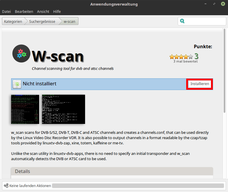 W-scan über die Anwendungsverwaltung installieren
