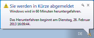 Meldung: Computer herunterfahren - Windows 7