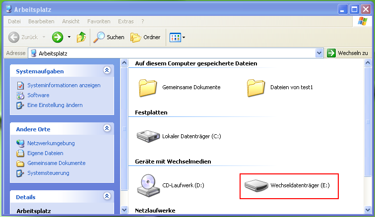 USB-Stick verfügbar in VM mit XP